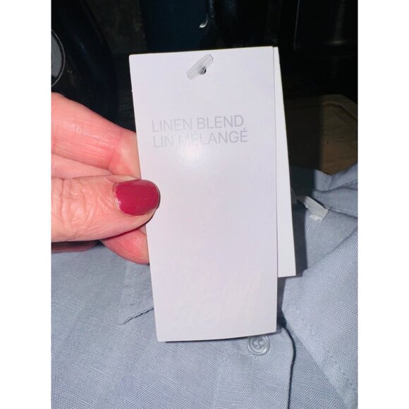 NWT H&M Light Grey/Blue Linen Blend Button-Up Oversized Shirt Small Minimalist - Picture 8 of 10